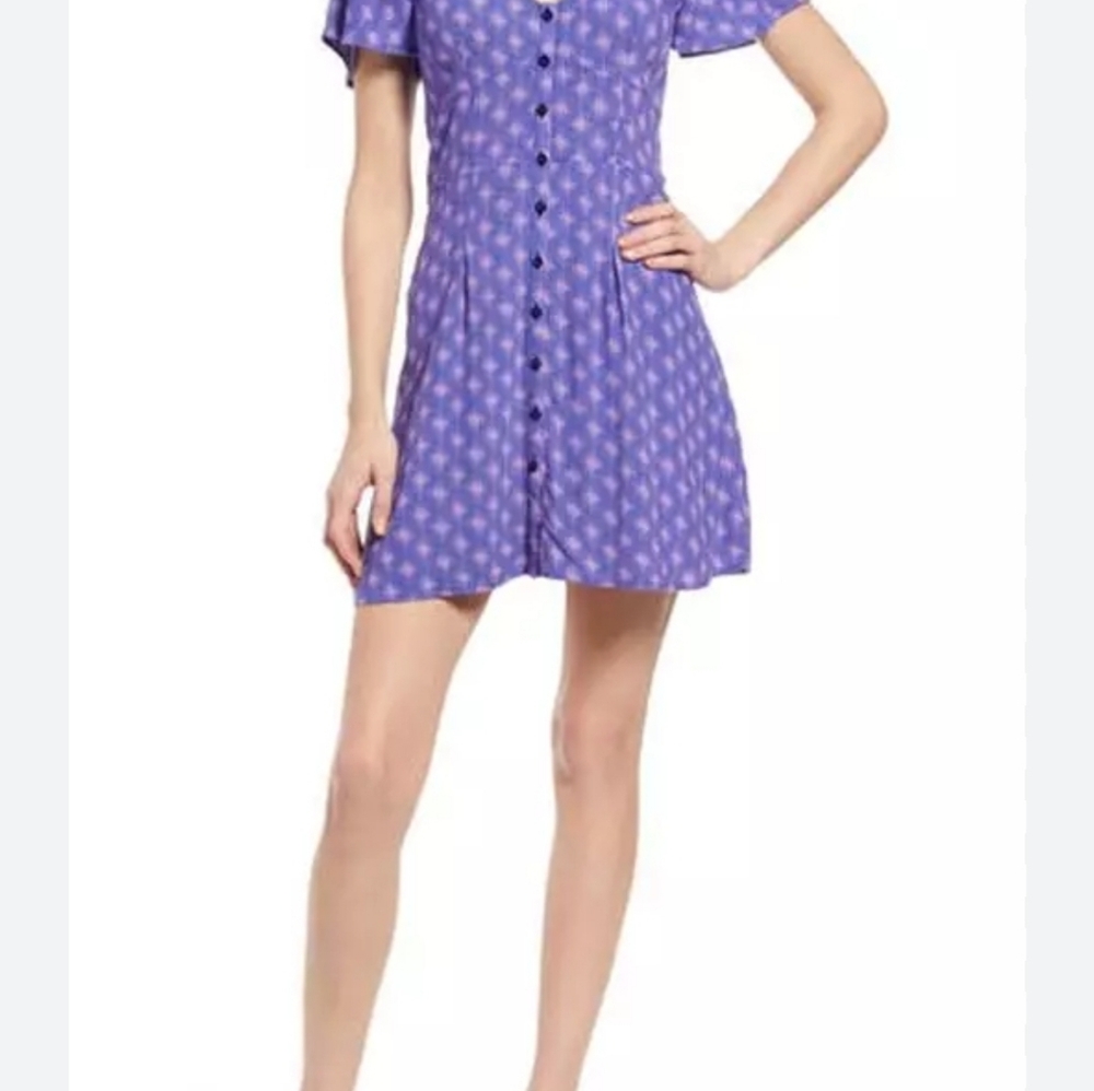 BP Print Flutter Sleeve Skater Dress Size Medium